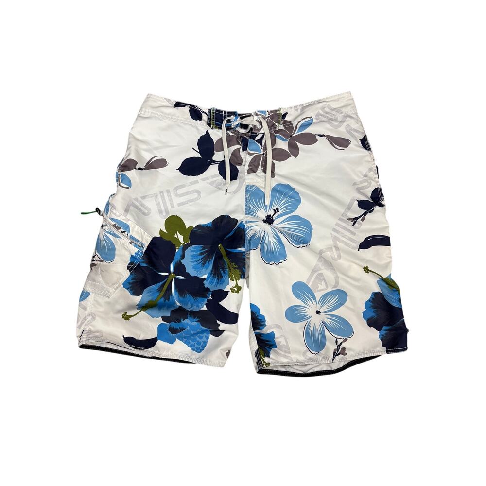 Quiksilver Men's Floral Board Shorts White Blue Hibiscus Swim Trunks 34